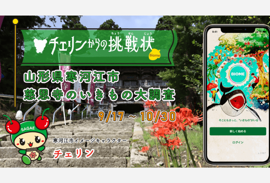 山形県寒河江市 バイオーム チェリンと一緒にアプリでいきもの大調査すっべ 観光 アプリ バイオーム 慈恩寺 空き家リノバニュース アキヤリノバニュース Akiyarenova News